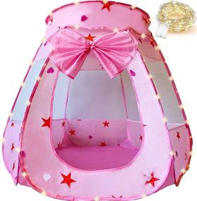 img 4 attached to KingBee Pink Princess Pop Up Play Tent Ball Pit With Lights, Toys Gifts For Kids Girls Boys 3 4 5 6 Year Old, Baby And Toddler Will Love It. Easy Pop Up No Assembly Required, Indoor Outdoor Use (Pink)