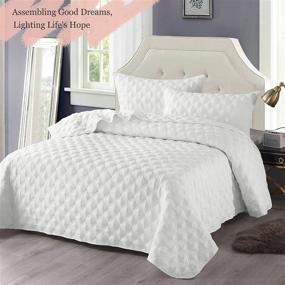 img 3 attached to King Size All Seasons White Quilt Set - Exclusivo Mezcla Bedspread/Bedding Coverlet With 2 Pillow Shams, Lightweight & Soft