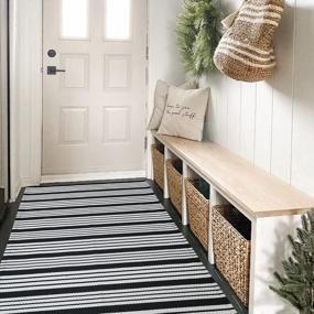 img 1 attached to Hand-Woven Reversible Cotton Rug: Black & White Stripes, 35.5'' X 59'', Perfect For Layering Front Doormats, Laundry Room Or Farmhouse Kitchen, Foldable & Washable Area Rug