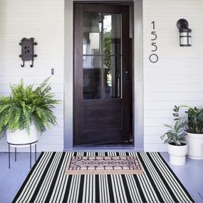 img 2 attached to Hand-Woven Reversible Cotton Rug: Black & White Stripes, 35.5'' X 59'', Perfect For Layering Front Doormats, Laundry Room Or Farmhouse Kitchen, Foldable & Washable Area Rug