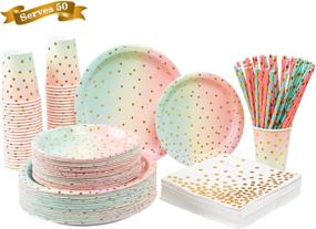img 4 attached to 🎉 250-Piece Colorful Paper Party Supplies Set - ENUOSUMA Disposable Tableware Kit Including 50 Dinner Plates, 50 Dessert Plates, 50 Cups, 50 Napkins, and 50 Straws, Ideal for Birthday Parties, Weddings, Baby Showers