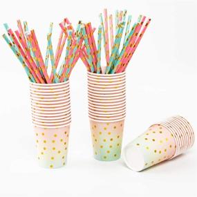 img 1 attached to 🎉 250-Piece Colorful Paper Party Supplies Set - ENUOSUMA Disposable Tableware Kit Including 50 Dinner Plates, 50 Dessert Plates, 50 Cups, 50 Napkins, and 50 Straws, Ideal for Birthday Parties, Weddings, Baby Showers