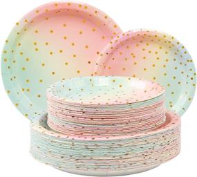 img 2 attached to 🎉 250-Piece Colorful Paper Party Supplies Set - ENUOSUMA Disposable Tableware Kit Including 50 Dinner Plates, 50 Dessert Plates, 50 Cups, 50 Napkins, and 50 Straws, Ideal for Birthday Parties, Weddings, Baby Showers