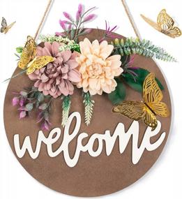 img 4 attached to Rustic Farmhouse Interchangeable Wooden Hanging Sign Decor - Artificial Flowers Welcome Sign For Front Porch, Coffee Bar & Door Decoration (Brown)