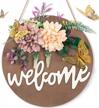 rustic farmhouse interchangeable wooden hanging sign decor - artificial flowers welcome sign for front porch, coffee bar & door decoration (brown) logo