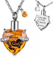 always in my heart: memorial urn necklaces with birthstone crystals & i love you to the moon and back words carved logo