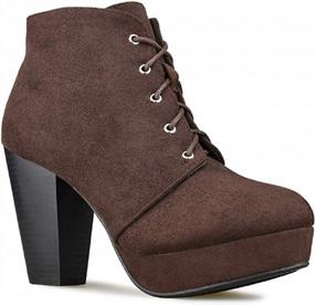 img 4 attached to Women'S Lace Up Block Heel Ankle Boots - Comfort Dress Booties For Party CM86