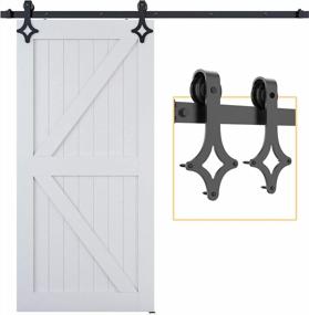 img 4 attached to 4FT Single Door Sliding Barn Door Hardware Track Kit Black Rhombic Shape Skysen