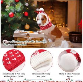 img 1 attached to Knitted Snood Winter Hat With Quiet Ears And Pompon For Dogs And Cats - Perfect Christmas Costume Gift, Neck And Ear Warmer Headwear For Small Pets, Xmas Elk Red