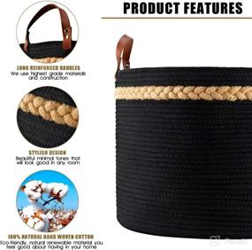 img 2 attached to Eco-friendly Storage Solutions: Black Rope Basket for BoHo Decor, Blanket & Toy Storage with Real Leather Handles, Tidy Organizer for Living Room & Laundry