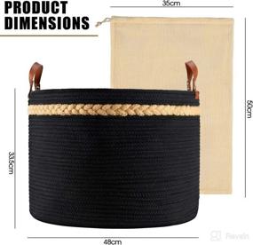 img 1 attached to Eco-friendly Storage Solutions: Black Rope Basket for BoHo Decor, Blanket & Toy Storage with Real Leather Handles, Tidy Organizer for Living Room & Laundry