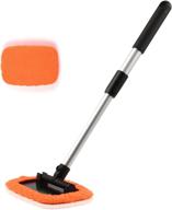 🧼 justtop windshield cleaning tool with extendable handle and microfiber cloth - unbreakable, washable, and convenient car window cleaner in orange - ideal car exterior accessory логотип