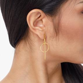 img 2 attached to Boho Minimalist Geometric Gold Earrings – Statement Triangle Hoop & Square Dangles For Women – Long, Lightweight Golden Jewelry