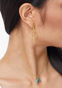 img 1 attached to Boho Minimalist Geometric Gold Earrings – Statement Triangle Hoop & Square Dangles For Women – Long, Lightweight Golden Jewelry