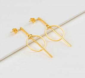 img 4 attached to Boho Minimalist Geometric Gold Earrings – Statement Triangle Hoop & Square Dangles For Women – Long, Lightweight Golden Jewelry
