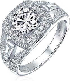 img 3 attached to 💍 Exquisite Art Deco Style Solitaire Engagement Ring with CZ Pave Halo and Sterling Silver Band"