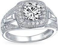 💍 exquisite art deco style solitaire engagement ring with cz pave halo and sterling silver band" logo