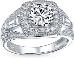 img 4 attached to 💍 Exquisite Art Deco Style Solitaire Engagement Ring with CZ Pave Halo and Sterling Silver Band"