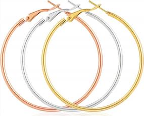 img 4 attached to Stylish Trio: 14K Gold, Rose Gold And Silver Large Hoops Set For Women & Girls