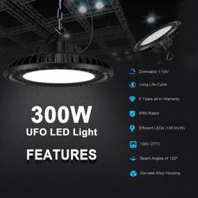 img 1 attached to UL Approved 300W LED High Bay Lights - 43,500Lm (1200W MH/HPS Equiv.), 0-10V Dimmable 5000K Shop & Warehouse Lighting AC100-277V