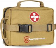 surviveware survival first aid kit: outdoor preparedness with removable molle compatible system & labeled compartments for backpacking, hiking & outdoors logo