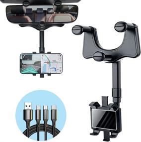 img 4 attached to Rearview Mirror Phone Holder For Car - Multifunctional Rotatable And Retractable Car Phone Holder Mount Car Electronics & Accessories