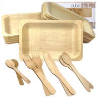 disposable biodegradable plates and wooden cutlery - (pack of 150) 30 10.5-inch plates 30 forks 30 knives 30 spoons 30 small spoons eco-friendly silverware compostable plates flatware biodegradable logo