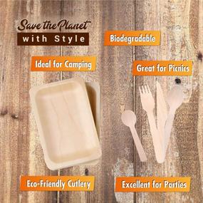 img 3 attached to Disposable Biodegradable Plates And Wooden Cutlery - (Pack Of 150) 30 10.5-Inch Plates 30 Forks 30 Knives 30 Spoons 30 Small Spoons Eco-Friendly Silverware Compostable Plates Flatware Biodegradable