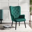 green mid century modern upholstered wingback accent chair with rubberwood legs for living room, bedroom, waiting room logo