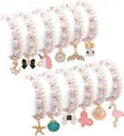 pink beaded unicorn animal pendant bracelets for teen girls | crystal princess pretend play jewelry party favor costume kids gift logo