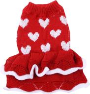 ❤️ small dog cute warm sweater dress with love heart princess style - red female dog puppy cat winter spring soft knitwear pullover - valentines day pet clothes apparel - stock show logo