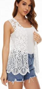 img 2 attached to Boho Chic: Sleeveless Floral Crochet Lace Vest With Open Front For Women