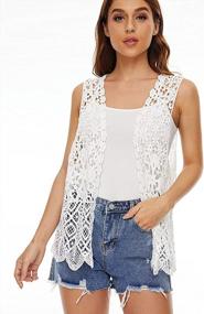 img 1 attached to Boho Chic: Sleeveless Floral Crochet Lace Vest With Open Front For Women