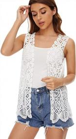 img 4 attached to Boho Chic: Sleeveless Floral Crochet Lace Vest With Open Front For Women