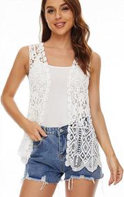img 3 attached to Boho Chic: Sleeveless Floral Crochet Lace Vest With Open Front For Women