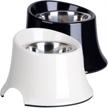 raised dog bowl feeder for food & water, non spill edges & non skid stand, reduce neck stress, less regurgitating and vomiting - 4 cup melamine black white pack logo