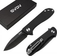 stonewashed g10 handled pocket knife with d2 steel, ball bearing flipper, safety lock, pocket clip - ideal edc knife for camping, hiking, and fishing, perfect gifts for men, dad, and husband by gvdv logo