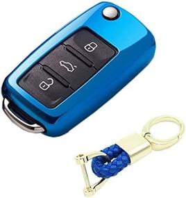 img 1 attached to ROYALFOX(TM Luxury Soft TPU Flip Remote Key Fob Case Cover for VW Volkswagen Jetta GTI Passat Golf Bora Polo Tiguan Touareg Beetle Multivan Sagitar Passat, Skoda Keychain - 2 or 3 Buttons (Blue)