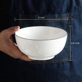 img 1 attached to YOLIFE 26Oz Cereal Bowls Set Of 6 - Elegant White Porcelain With Black Rim For Soup And Ramen