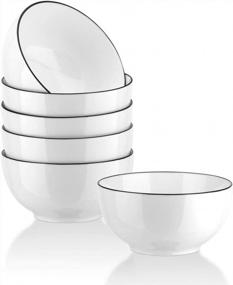 img 4 attached to YOLIFE 26Oz Cereal Bowls Set Of 6 - Elegant White Porcelain With Black Rim For Soup And Ramen