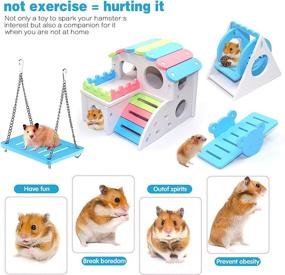 img 2 attached to 🐹 Set of 4 Hamster Toys - Dwarf Hamster House, Swing & Seesaw, DIY Wooden Gerbil Hideout Pet Exercise Toy - Sugar Glider Syrian Hamster Cage Accessories for Small Animals