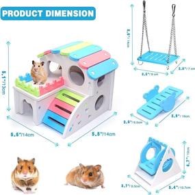 img 3 attached to 🐹 Set of 4 Hamster Toys - Dwarf Hamster House, Swing & Seesaw, DIY Wooden Gerbil Hideout Pet Exercise Toy - Sugar Glider Syrian Hamster Cage Accessories for Small Animals