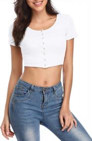 img 1 attached to Stylish And Comfortable: FENSACE Women'S Short Sleeve Knit Crop Top