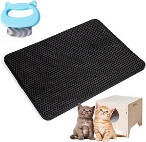 img 4 attached to 🐾 Premium Durable Cat Litter Mat with Non-Slip & Waterproof Backing - Easy Clean & Scatter Control, Black (17.7inx23.6in)