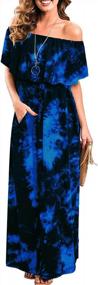img 4 attached to ALILING Women'S Tie Dye Off Shoulder Maxi Dress With Ruffle, Side Split, And Convenient Pocket - Elegant And Sexy