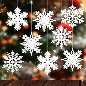 img 4 attached to Упаковка из 40 4-дюймовых белых пластиковых блестящих снежинок для рождественских украшений, зимних свадеб, рождественских вечеринок - MIAHART Christmas Snowflake Ornaments