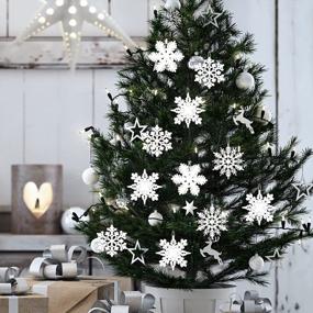 img 1 attached to Упаковка из 40 4-дюймовых белых пластиковых блестящих снежинок для рождественских украшений, зимних свадеб, рождественских вечеринок - MIAHART Christmas Snowflake Ornaments
