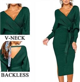 img 1 attached to CHERFLY Women'S V Neck Sweater Dresses Batwing Long Sleeve Backless Bodycon Dress With Belt