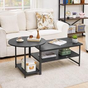 img 3 attached to WOHOMO Coffee Table Set Of 2, Small Round Side Table And Rectangular Nesting Coffee Table, 2 In 1 Industrial Modern Style Coffee Table For Living Room, Detachable 2 Pieces Set, Black Marble