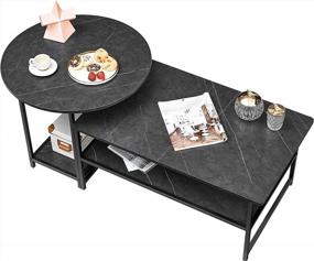 img 4 attached to WOHOMO Coffee Table Set Of 2, Small Round Side Table And Rectangular Nesting Coffee Table, 2 In 1 Industrial Modern Style Coffee Table For Living Room, Detachable 2 Pieces Set, Black Marble